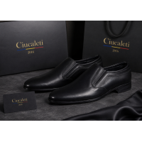 Pantofi barbati eleganti negri din piele naturala fara siret GKR818EN
